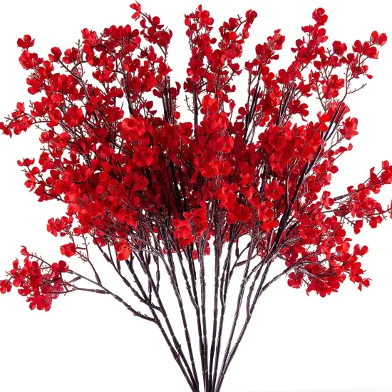 10 Pcs Babys Breath Artificial Flowers Bulk Real Touch Flowers Fake Flowers Silk Flowers for Home Decor Indoor Floral Arrangement Table Centerpieces Festival Party Decor (Red) {1}