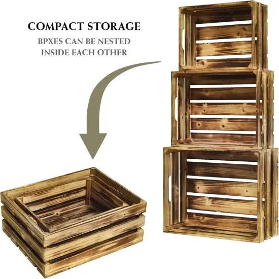 Wooden Crates Set of 3 - Large Rustic Wood Nesting Crates for Decoration, Display, Storage Boxes brown wooden crates farmers market deco wooden crates (Brown) {5}