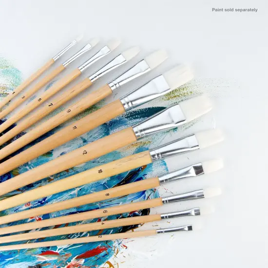 RSET-9605 | 12pc White Taklon Flat Brush Set {5}