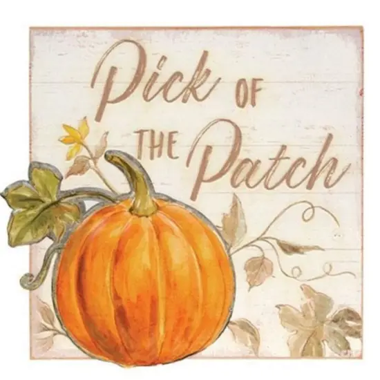 Multi-Color Wooden Pick of the Patch Wall Sign with Galvanized Pumpkin {1}