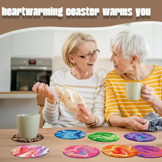 8 Pcs Diamond Art Painting Coasters Kits Marble Ocean Diamond Art Coasters with Holder DIY Diamond Dot Coaster for Gifts Beginner Adults Art Table Home Craft Gift Supplies {5}