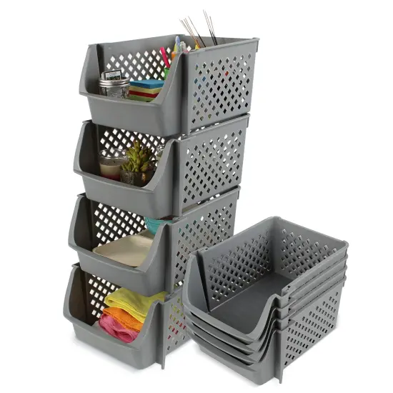 Spec101 Plastic Stackable Storage Bins - 4pc Pantry Closet Organizer Bins {1}