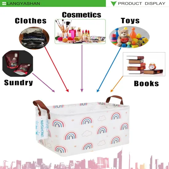 Rectangular Storage Bin Collapse Canvas Fabric Cartoon Storage Basket with Handles for Organizing {5}
