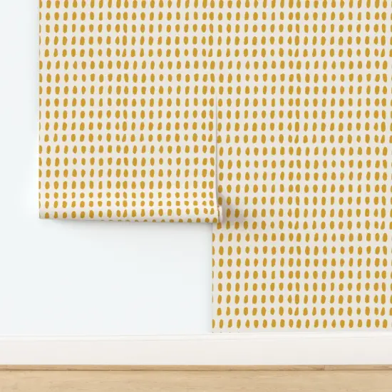 Peel & Stick Wallpaper 2FT Wide Gold Spots Geometric Dots Minimalist Shapes Scandi Summer Simple Yellow Custom Removable Wallpaper by Spoonflower {2}