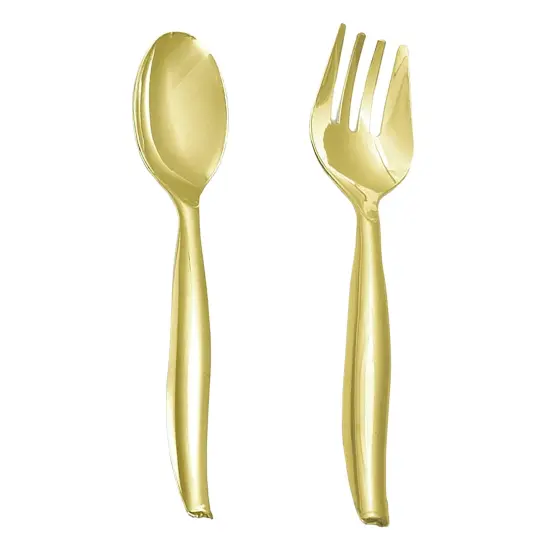 Gold Disposable Plastic Serving Flatware Set (60 Pairs) {2}
