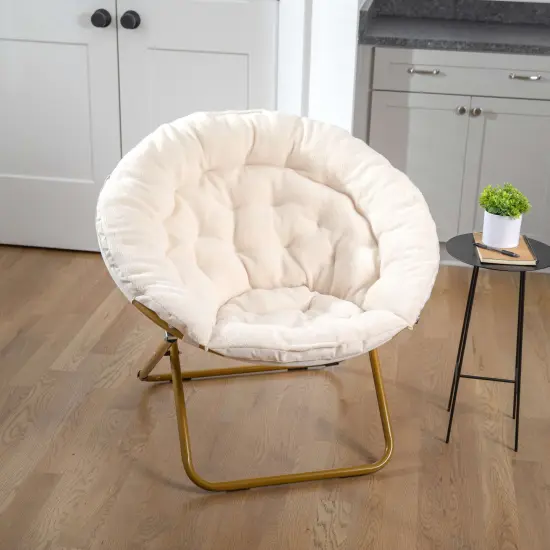 Emma and Oliver Ersa Oversize Folding Saucer Chair with Cozy Faux Fur Cushion and Metal Frame for Dorms, Bedrooms, Apartments and More IvorySherpa/SoftGold {1}