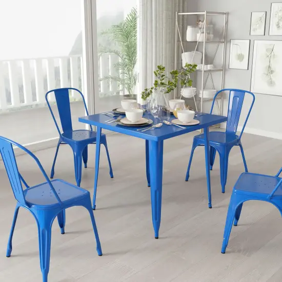 Merrick Lane Nash 31.5" Square Metal Table for Indoor and Outdoor Use Blue {1}