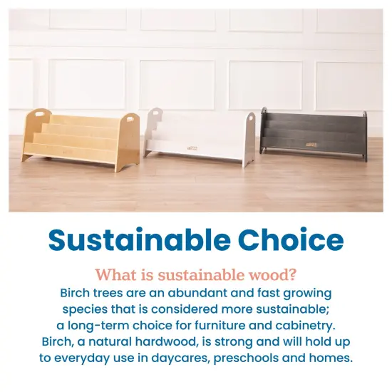 3-Shelf Floor Book Display with Handles, Beginner Bookshelf Grey Wash {6}