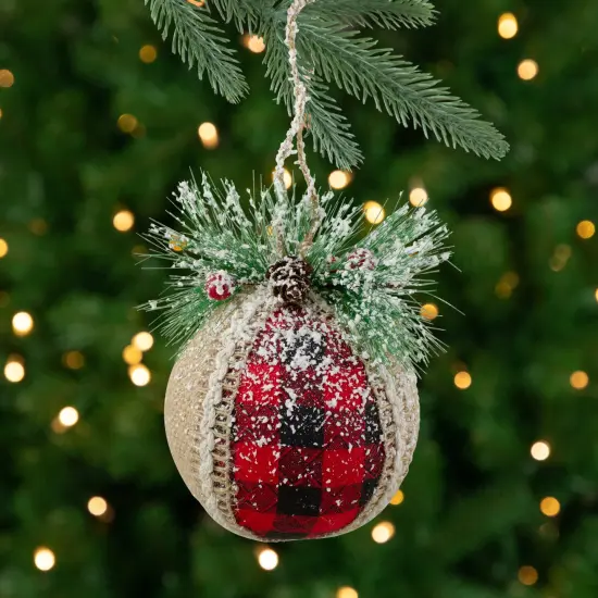 Northlight Plaid with Burlap Christmas Ball Ornaments - 6" (152mm) - Red and Black - 4ct {1}