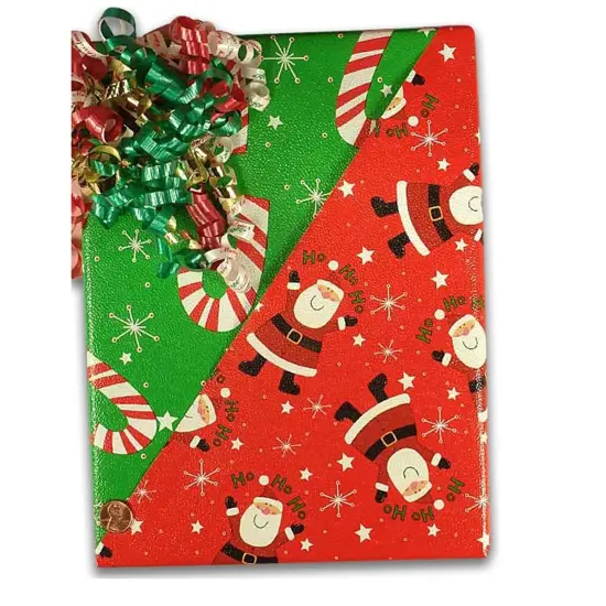 24''x417' Gold Dot & Stripe Two Sides Double the Joy The Best Reversible Christmas Wrapping Papers {1}