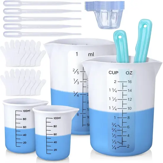 LET'S RESIN Silicone Measuring Cups, 450ml Accurate 2 Scales & 100ml Durable Measuring Cups, Epoxy Mixing Cup, Silicone Stirring Sticks, Easy to Clean, for Resin Crafts, Glitter Tumbler {1}