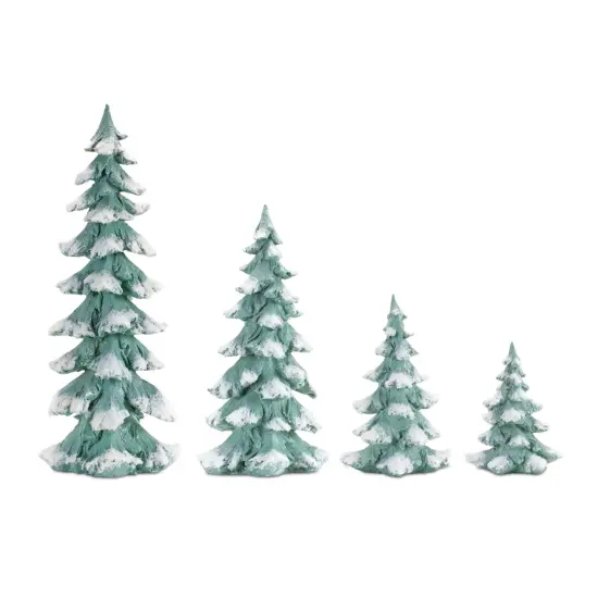 Melrose Flocked Seafoam Pine Tree Christmas Tabletop Decorations - 13.25" - Set of 4 Green {1}