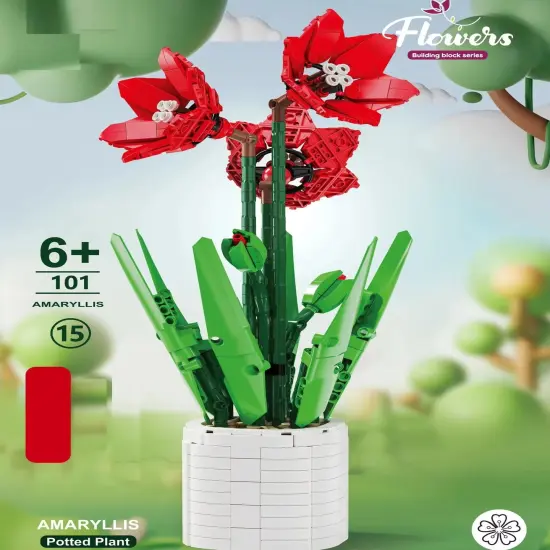 Red Poppies Building Brick Potted Flower F07M9-15(101) {1}