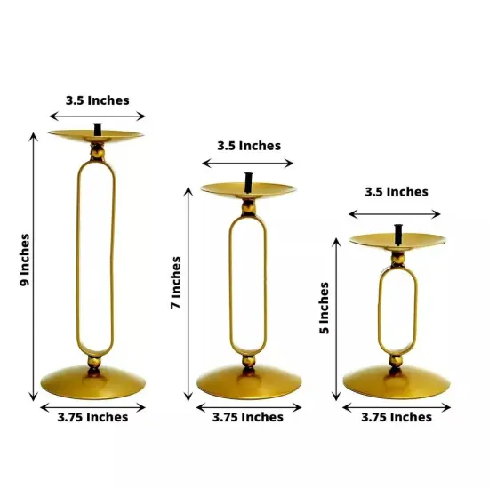 3 Green Geometric Oval Metal Pillar CANDLE HOLDERS {3}