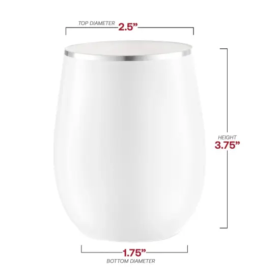 White with Silver Elegant Stemless Plastic Wine Glasses - 12 oz. (64 Glasses) {3}