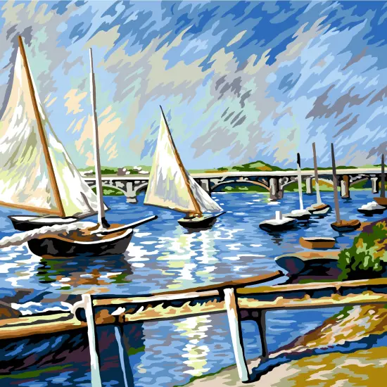 Needlepoint canvas for halfstitch without yarn Sailboats In Argenteuil MRC1345187 Margot de Paris Printed Tapestry Canvas {1}