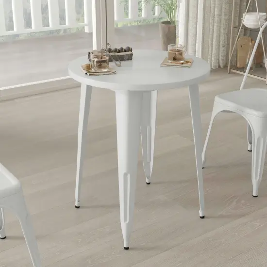 Merrick Lane Calgary 24" Round Metal Table for Indoor and Outdoor Use White {3}