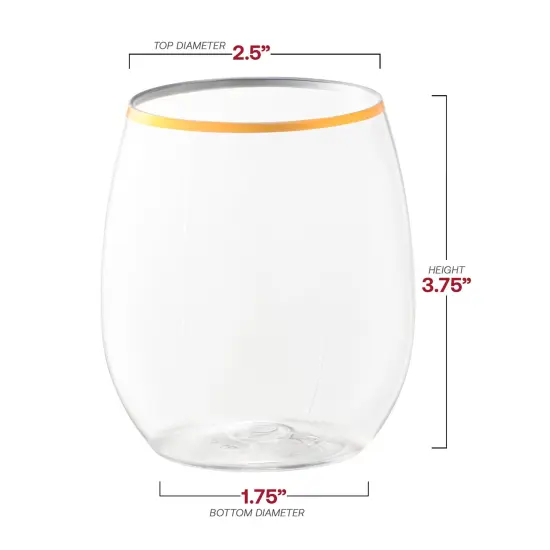 Clear with Gold Elegant Stemless Plastic Wine Glasses - 12 oz. (64 Glasses) {3}