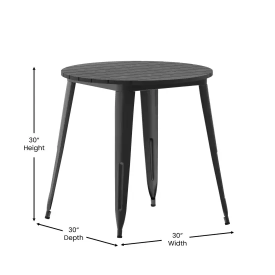 Merrick Lane Dryden Indoor/Outdoor Dining Table, 30" Round All Weather Poly Resin Top with Steel Base BlackTop/BlackFrame {5}
