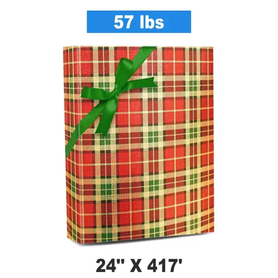 Plaid Christmas Wrapping Paper Rich Plaid 24 '' &times; 417 ' Red Windowp {1}