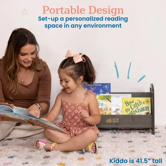 2-Shelf Tabletop Book Display with Handles, Beginner Bookshelf Grey Wash {4}