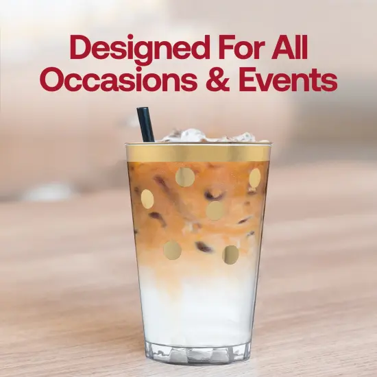 Clear with Gold Dots Round Disposable Plastic Tumblers - 12 oz. (240 Cups) {6}
