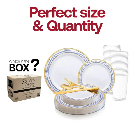 White with Blue and Gold Chord Rim Plastic Wedding Value Set (20 Settings) {3}