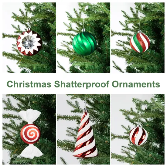 Set of 191 Christmas New Year Ball Shatterproof Ornaments with Candy Picks & Ribbon Bows {3}