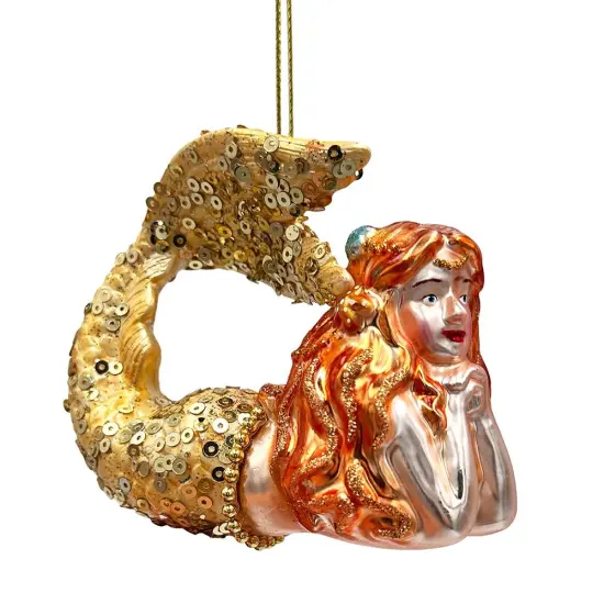 Mesmerizing Mermaid Glass Ornament, Beachy Sea Goddess Holiday Decor {1}