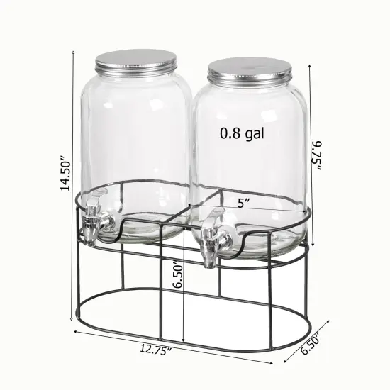 Basicwise 2-Pcs Glass Drink Dispenser Set - Ideal for Serving Beverages, Water, Lemonade and Juice at Picnics, Camping Trips, Wedding and Parties Classic {6}