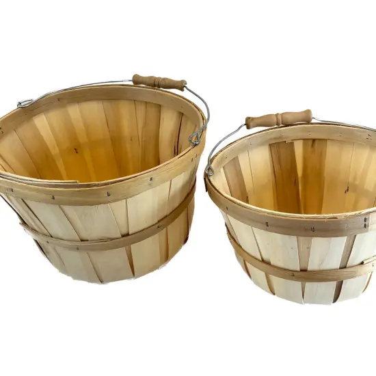 Wood Slat Peck Farm Basket 8 Quarts 10.5" Diameter {3}