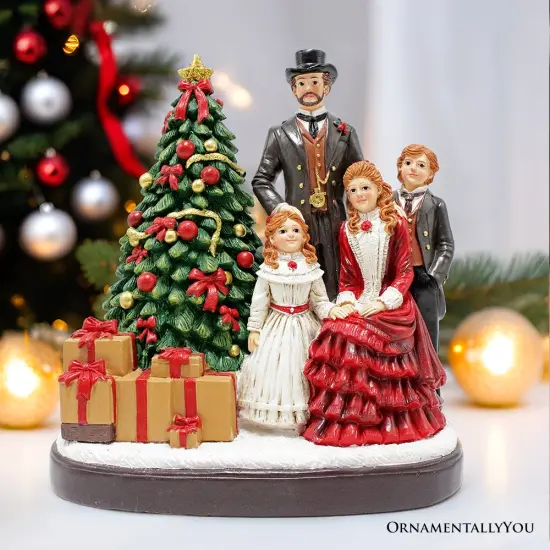 Elegant Victorian Christmas Family Figurine, 8" Vintage Holiday Tabletop Statue and Home Decoration {1}