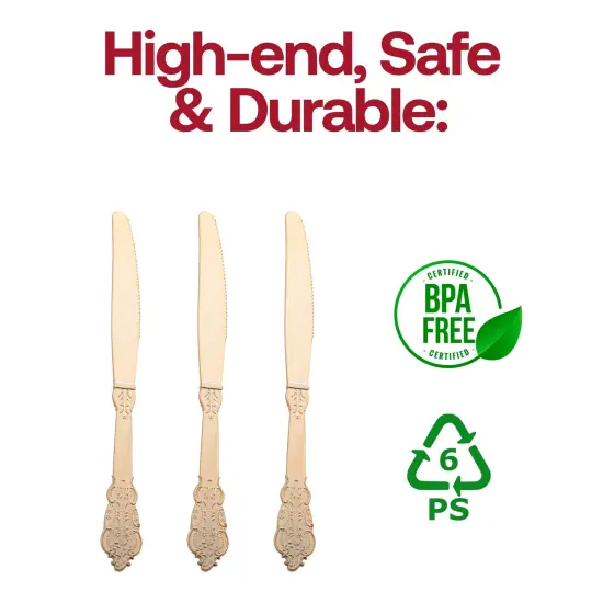 Shiny Baroque Gold Plastic Knives (600 Knives) {4}