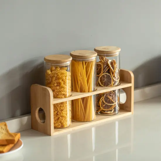 Basicwise 3 Pcs 30oz Glass Jars with Bamboo Shelf for Storing Ground Coffee, Sugar, Beans and Grains, Airtight Canisters for Nuts, Pasta, Flour and Tea Bags - Ideal for Kitchen and Pantry Organization {5}