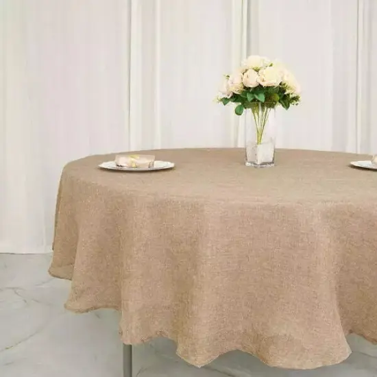90-Inch NATURAL Round Faux Burlap Tablecloth Tablecloth Wedding Decorations {4}