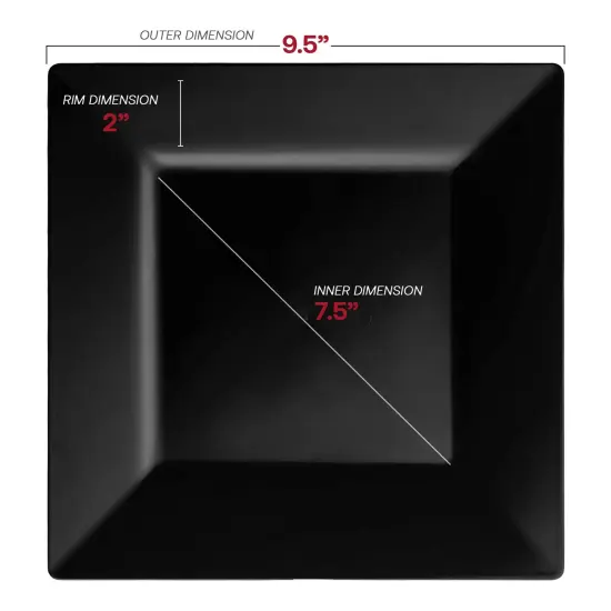 Black Square Plastic Dinner Plates - 9.5" (120 Plates) {3}