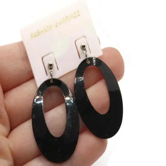 Vintage Black Metal Open Oval Dangle Stud Earrings {2}