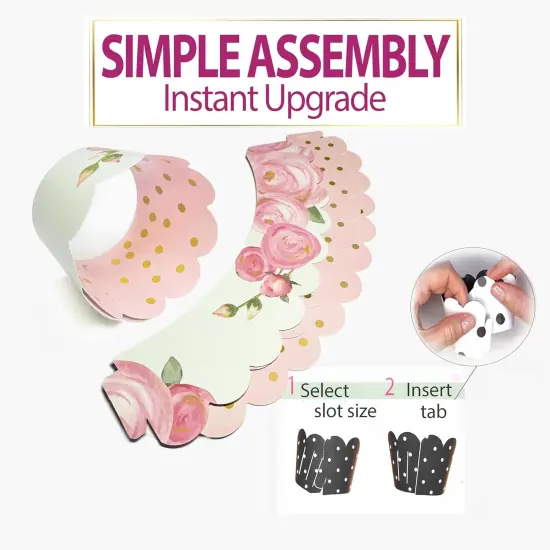 Cupcake Wrappers - Blush Pink & Gold Floral Wedding, Vintage Rose Bridal & Baby Shower Decorations, Fairytale Princess Birthday Party, Girl Gender Reveal, Reversible Dessert Wrap, Romantic (24 Count) {5}