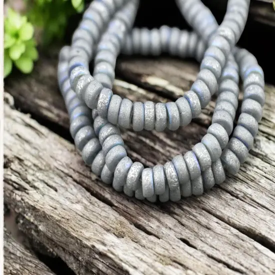 *50* 6x3mm Silver Washed Etched Grey AB Heishi Rondelle Beads {3}