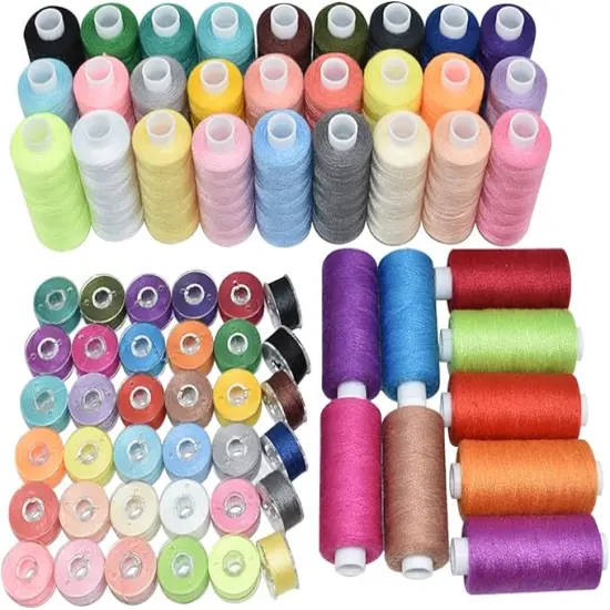 72Pcs 36 Colors Sewing Thread Set with Matching Prewound Bobbin Threads with Case, 550 Yards per Polyester Thread, Popular Colors Sewing Threads for Hand & Machine Sewing {1}