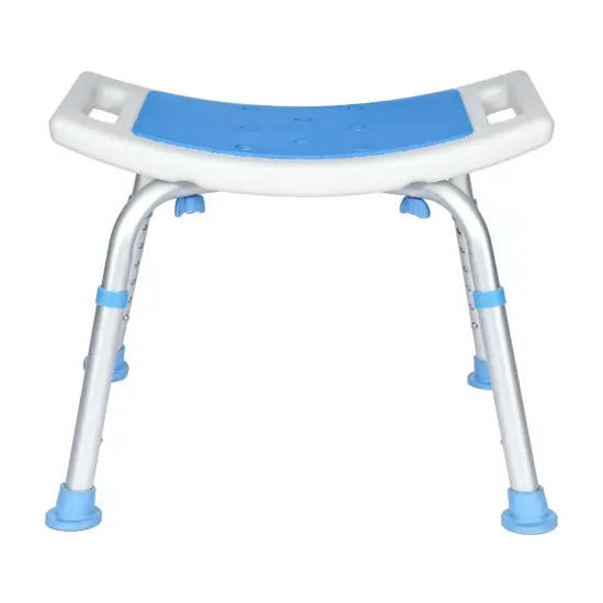 Emma and Oliver Ramsey Shower Stool with 6 Adjustable Height Settings, Padded Seat and Non-Slip Feet White and Blue {5}