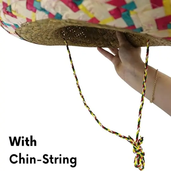 4E's Novelty 4 Pack Bulk Sombrero Hat Made Of Straw With Colorful Serape Trim And Chin Strap, Perfect Cinco De Mayo Hats For Adults Or A Giant Sombrero Hat Look Suits In mexico Sombreros For Party {4}