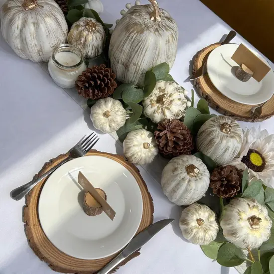 10 Pcs Assorted Fall Artificial Pumpkins - Gold & White {4}