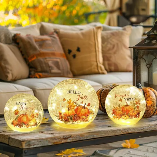 3 Sparkling Glass Ball LED Pumpkin Table Decor {2}