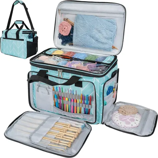 Knitting & Crochet Project Tote &ndash; Large Yarn Storage Organizer Bag with Accessories for Crafters & Gifts {2}