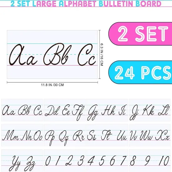 24 Pcs Cursive Alphabet Classroom Wall 11.8 X 6.3 inches {3}