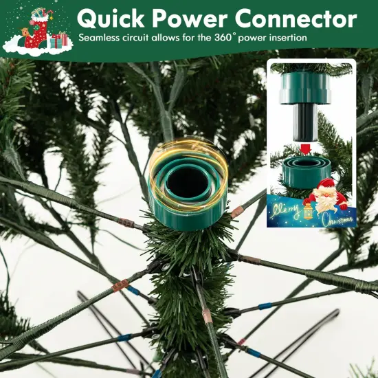 Costway 6 FT Pre-Lit Christmas Tree 3 Modes Hinged with Quick Power Connector & 350 Lights {6}
