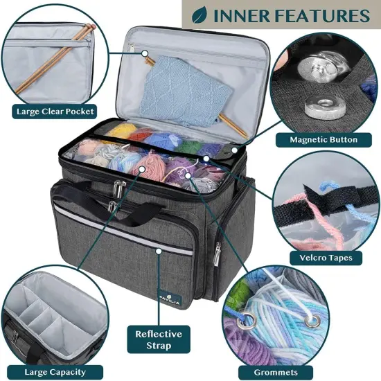 Knitting & Crochet Project Tote &ndash; Large Yarn Storage Organizer Bag with Accessories for Crafters & Gifts {3}