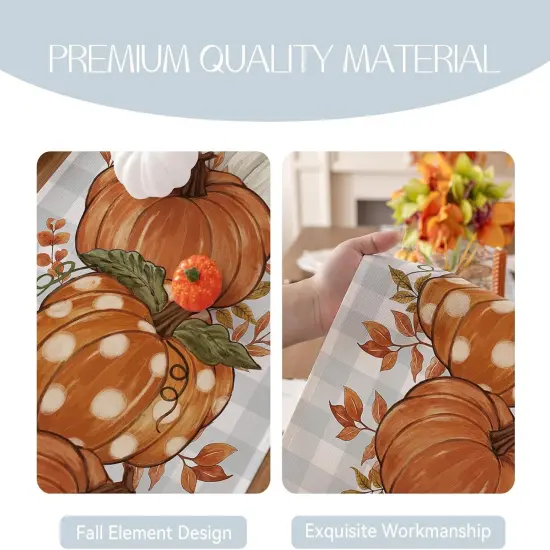 Pumpkin Leaves Fall Table Runner - 13x72 Inch, Grey Blue {2}