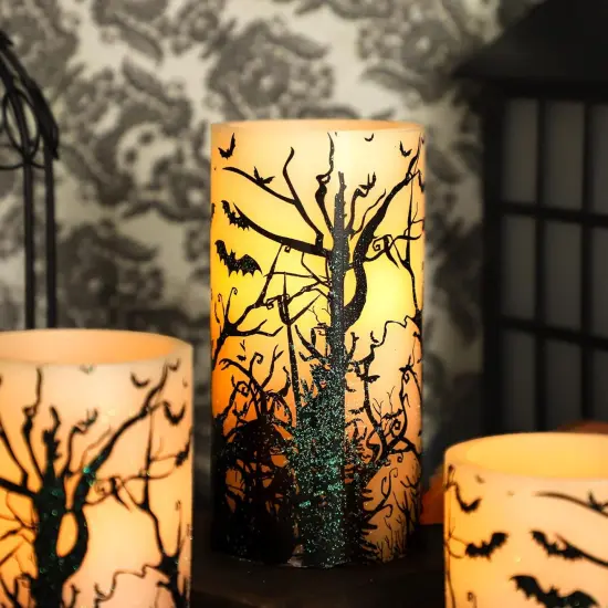 Halloween Decor Flameless Candles Set of 3 Black Spooky Bats {3}